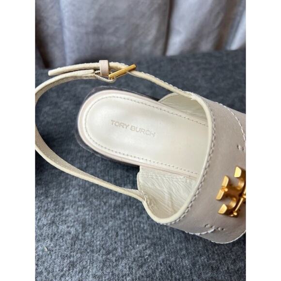 NIB Tory Burch Eleanor Block Heel Sandals IVORY 10.5 Calf Leather - Picture 4 of 7